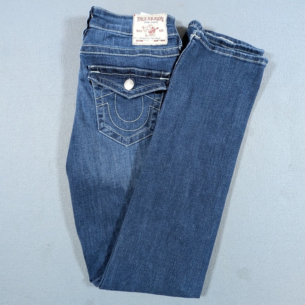 True Religion Billie Straight Jeans Womens 29 Mid Rise Medium Wash Stretch 2880